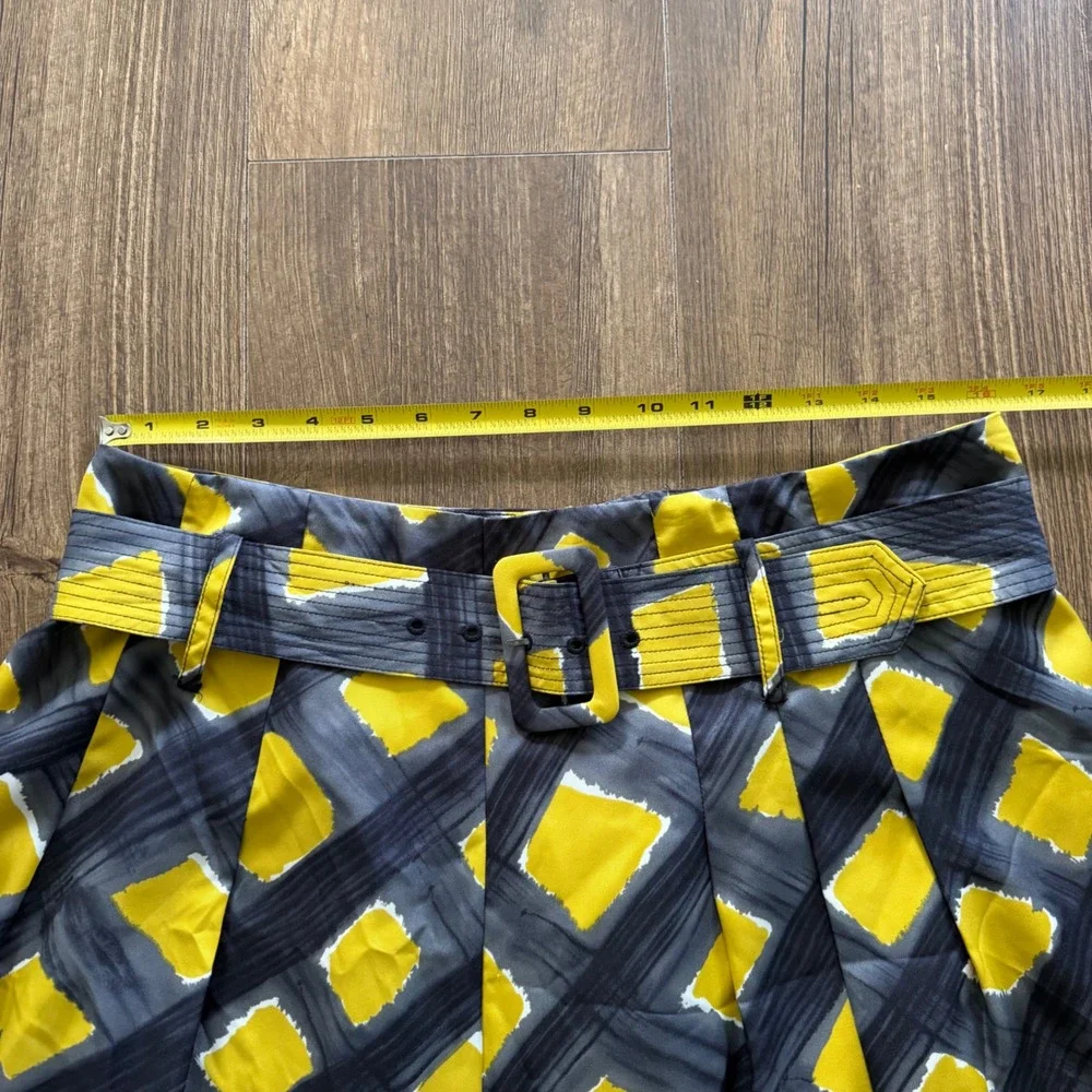 The Limited A-Line Skirt Women Large Yellow Grey Abstract Belted Geometric Mini